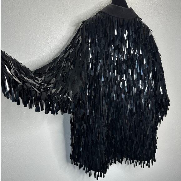 Valentino Garavani Black Sequin Fringe Shirt Jacket Medium - Picture 10 of 13